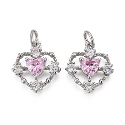 Brass Micro Pave Clear & Pearl Pink Cubic Zirconia Pendants KK-F821-25P-1