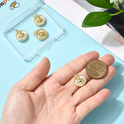 6Pcs Golden Tone Brass Micro Pave Cubic Zirconia Pendants KK-BBC0021-46-1