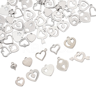 60Pcs 10 Styles 201 Stainless Steel Open Heart Charms STAS-FS0001-92-1
