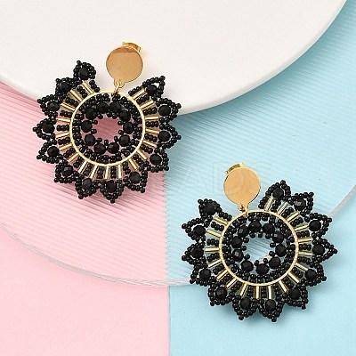 304 Stainless Steel & Bohemian Beaded Flower Dangle Stud Earrings for Women EJEW-R001-04A-1