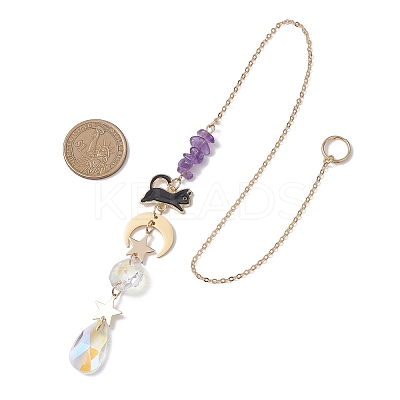 Teardrop Glass & Natural Amethyst Beads Hanging Suncatchers HJEW-JM04611-1