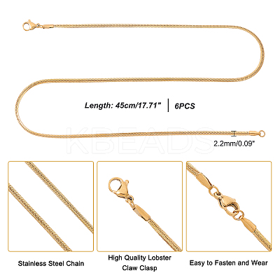 6Pcs 304 Stainless Steel Snake Chains Necklaces for Men Women STAS-DC0003-25-1