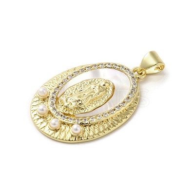 Brass Pave Shell Pendants KK-I708-16O-G-1