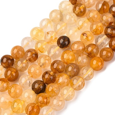 Natural Yellow Hematoid Quartz Round Beads Strands G-F266-09-8mm-1