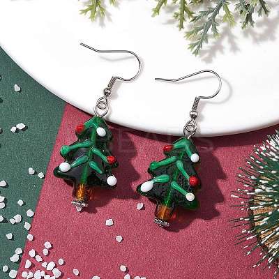 Christmas Theme Glass Dangle Earrings EJEW-TA00475-03-1