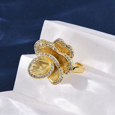 Brass Micro Pave Clear Cubic Zirconia Cuff Rings for Women RJEW-H248-05G-1