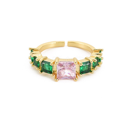 Glass Rectangle Open Cuff Ring RJEW-S049-016G-1