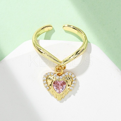 Brass Micro Pave Cubic Zirconia Open Cuff Rings for Women RJEW-U057-22A-G-1