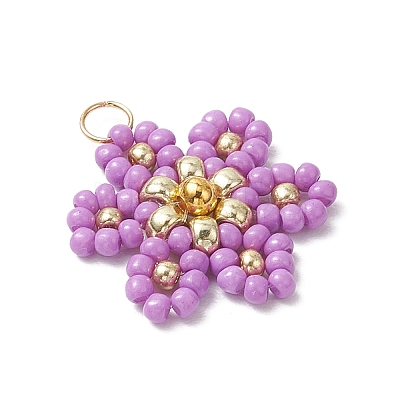Glass Seed Beaded Flower Pendants PALLOY-MZ00712-1