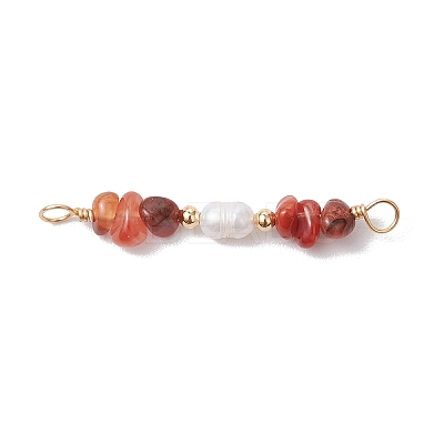 Natural Mixed Stone Chip & Natural Cultured Freshwater Pearl Rice Beaded Connector Charms PALLOY-JF03707-1
