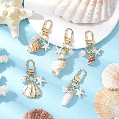 Spiral Shell & Synthetic Turquoise Starfish Pendant Decorations HJEW-JM03171-1
