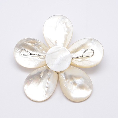 Natural White Shell Mother of Pearl Shell Flower Big Pendants X-SSHEL-J032MS-08-1
