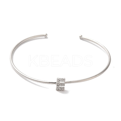 Rack Plating Brass Micro Pave Clear Cubic Zirconia Letter Open Cuff Bangles BJEW-A018-01P-E-1