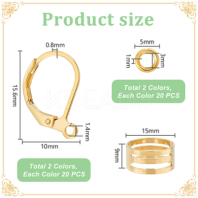 Brass Leverback Earring Findings with Jump Rings & Brass Rings DIY-PH0023-17-1