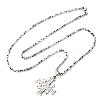 Jerusalem Cross 304 Stainless Steel Pendant Box Chain Necklaces NJEW-NH0003-01P-1