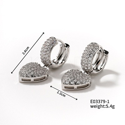 Elegant Copper Inlaid Zircon Heart Hoop Earrings MC3224-1-1