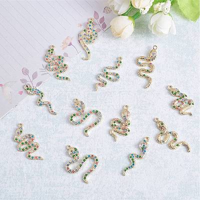 16 Pieces Alloy Snake Charms Pendant Cubic Zirconia Snake Charm Animal Pendant Mixed Color for Jewelry Necklace Earring Making Crafts JX732A-1
