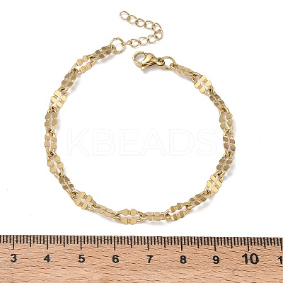 304 Stainless Steel Dapped Chains Bracelets for Women BJEW-D466-08B-G-1
