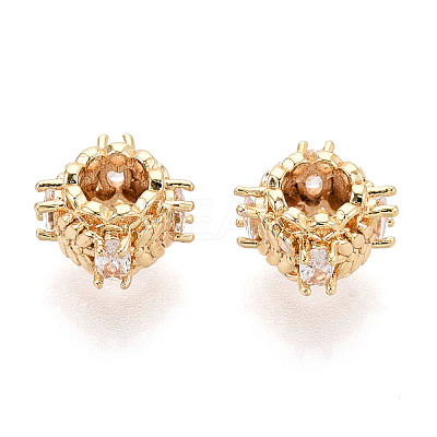 Brass Micro Pave Cubic Zirconia Rondelle European Beads KK-N275-01G-1