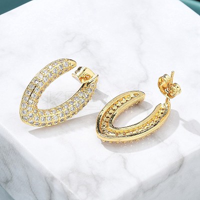 Rack Plating Brass Micro Pave Clear Cubic Zirconia Stud Earrings for Women EJEW-C125-21A-G-1