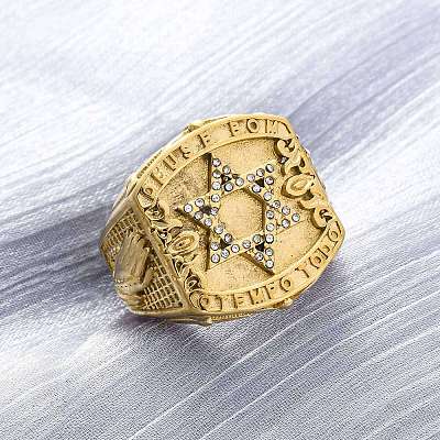 Star of David 304 Stainless Steel Rhinestone Finger Rings for Women RJEW-B121-02C-G-1