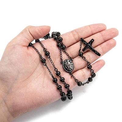 Men's Rosary Bead Necklace with Crucifix Cross NJEW-I011-6mm-04-1