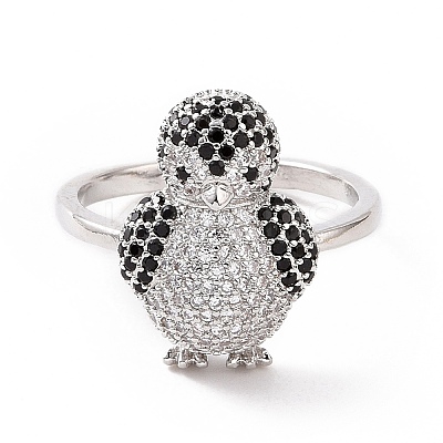 Cubic Zirconia Penguin Open Cuff Ring RJEW-G283-02P-1