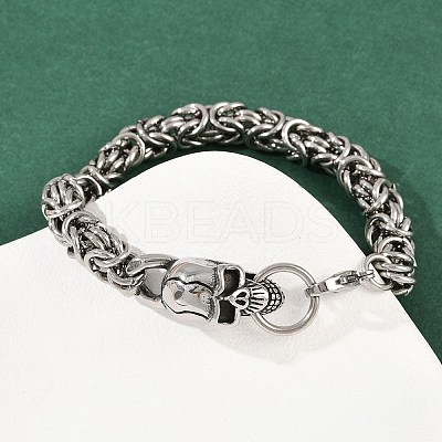 9MM 201 Stainless Steel Skull Byzantine Chain Bracelets for Men Women BJEW-B143-07ASP-1