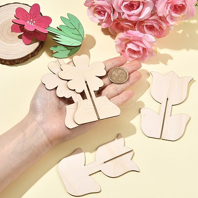 36Bags 9 Styles Unfinished Wooden Flower for Painting Arts WOOD-CJ0002-76-1