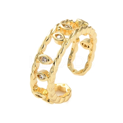 Rack Plating Brass Micro Pave Cubic Zirconia Open Cuff Rings for Women RJEW-U026-01G-03-1