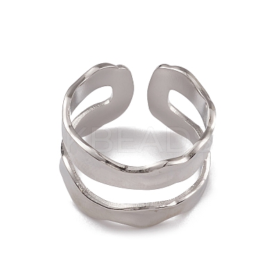 Non-Tarnish 304 Stainless Steel Twist Wave Open Cuff Rings for Women RJEW-G285-18P-1