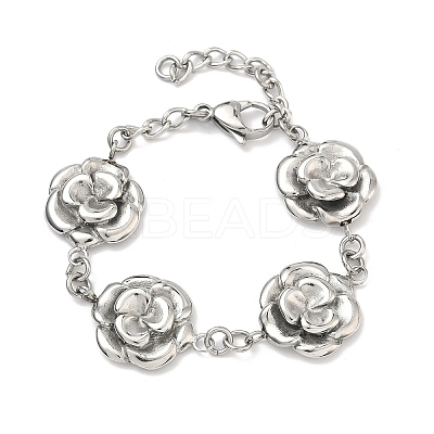 Stainless Steel Flower Link Chain Bracelets for Women BJEW-A033-03P-1