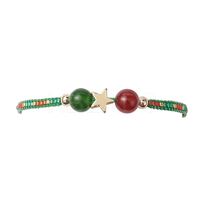 Christmas 8mm Round Dyed Natural Malaysia Jade & Natural Carnelian & Glass Seed Beads Braided Bead Bracelets BJEW-MZ00070-01-1