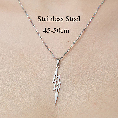 Non-Tarnish 201 Stainless Steel Hollow Lightning Bolt Pendant Necklace NJEW-OY001-80-1