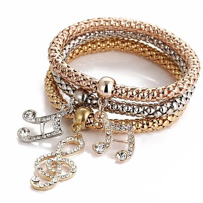 3Pcs Alloy Rhinestone Charm Bangle Set FS-WG4938A-05-1
