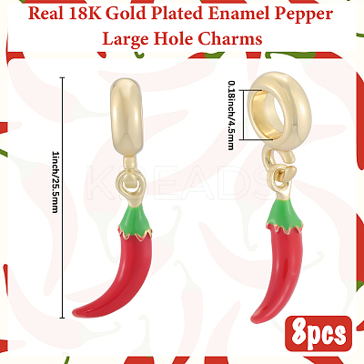 8Pcs Brass Red Enamel Vegetable European Dangle Charms OPDL-BBC0001-03G-01-1
