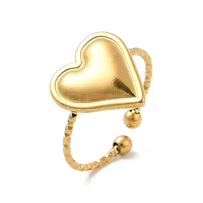 Ion Plating(IP) 304 Stainless Steel Heart Open Cuff Ring for Women RJEW-E066-04G-1