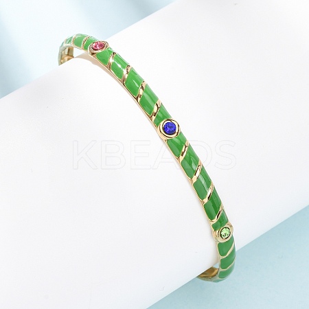 304 Stainless Steel Enamel Cuff Bangles for Women BJEW-H637-02A-G-1