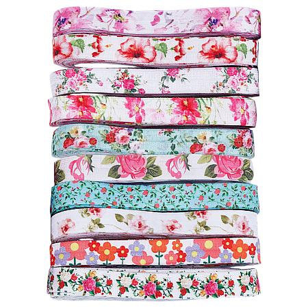 40 Yards 10 Styles Flat Flower Printed Polyester Elastic Cord OCOR-WR0001-48-1
