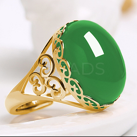 Oval Natural Chalcedony Finger Rings WG05C38-04-1