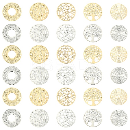 20Pcs 10 Styles Rack Plating Brass Hollow Out Connector Charms KKC-FS0001-02-1