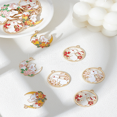 16Pcs 4 Styles Rabbit & Flower Alloy Enamel Pendants ENAM-LP0002-51-1