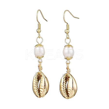 Natural Freshwater Pearl & Electroplated Shell Dangle Earrings for Women EJEW-JE06205-1