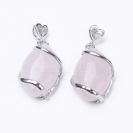 Natural Rose Quartz Pendants X-G-E423-03P-1