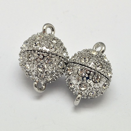 Oval Brass Rhinestone Magnetic Clasps with Loops KK-D507-B-11P-1
