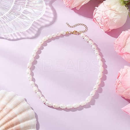 Natural Cultured Freshwater Pearl Rice Beaded Necklaces for Women NJEW-JN05337-01-1