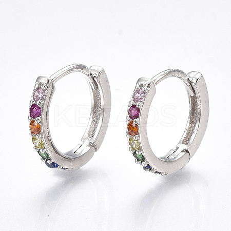 Brass Micro Pave Cubic Zirconia Huggie Hoop Earrings X-EJEW-S201-40P-1