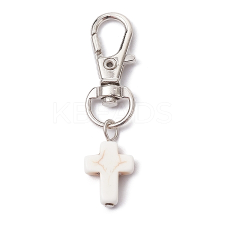 Synthetic Turquoise Cross Pendant Decorations HJEW-JM01531-02A-1