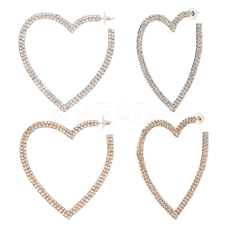 2 Pairs 2 Colors Crystal Rhinestone Hollow Out Heart Stud Earrings with 925 Sterling Silver Pins EJEW-AN0001-23-1