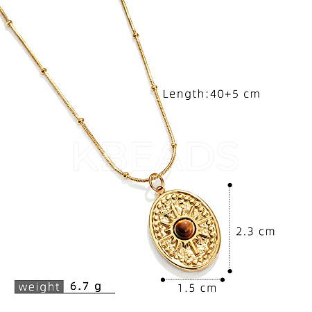 Natural Tiger Eye Pendant 304 Stainless Steel Chain Necklaces FS-WG84F4F-03-1